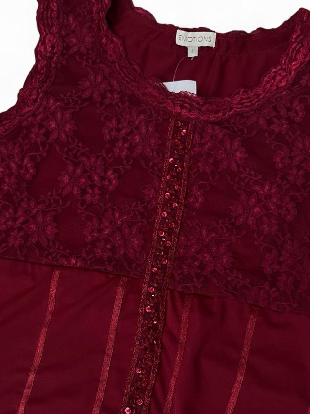 Size Large Dark Red Beaded Lace Tank Top - Picture 5 of 6